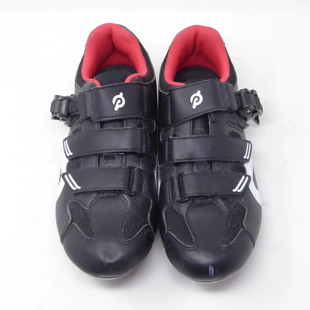 Peloton Women Cycling Shoes Black Red Hook and Loop Ratchet Strap Size 40 / 9